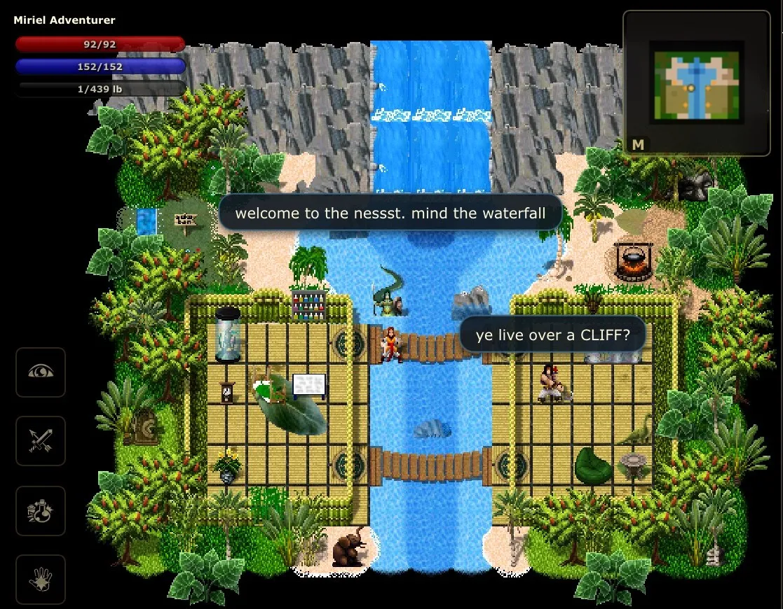 A naga village built around a jungle waterfall